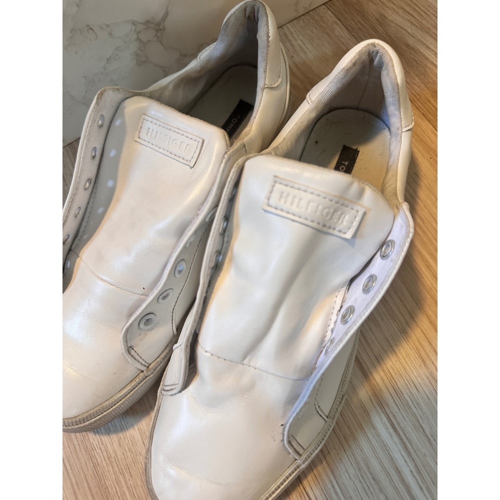Tommy Hilfiger White Leather Laceless Slip On Sneakers Casual Shoes - Picture 2 of 9